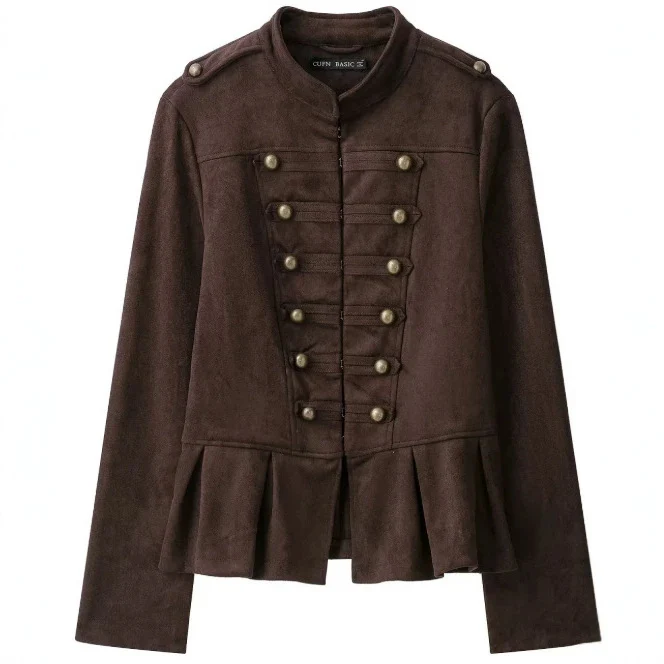 Damen Militärjacke aus Wildlederimitat mit Stehkragen und Schößchen Drune