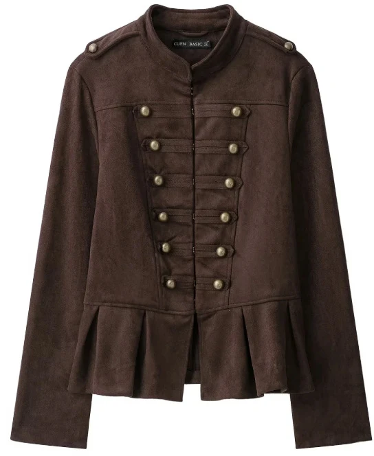 Damen Militärjacke aus Wildlederimitat mit Stehkragen und Schößchen Drune