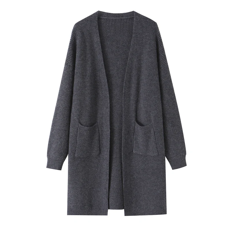Damen Longline Strickcardigan mit aufgesetzten Taschen Drune