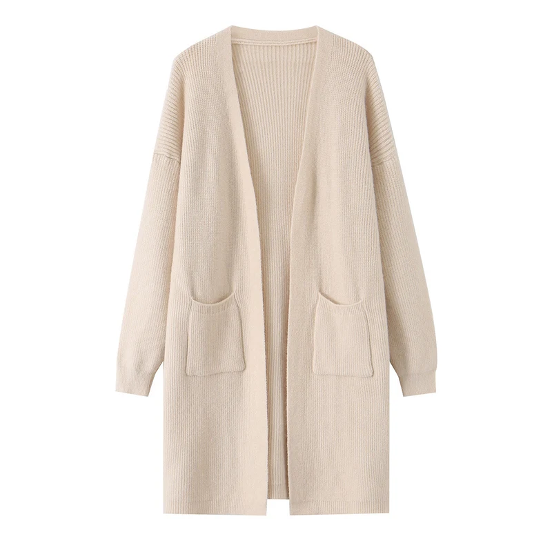 Damen Longline Strickcardigan mit aufgesetzten Taschen Drune