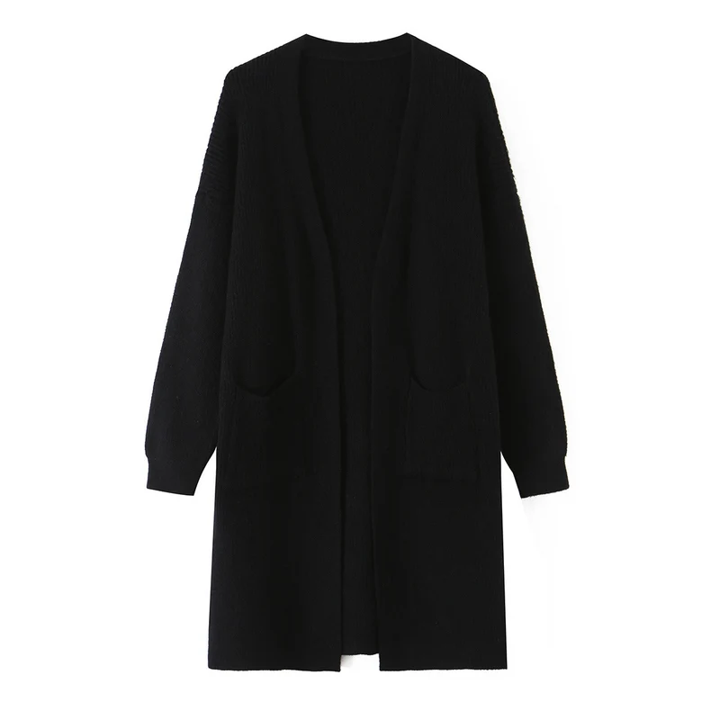 Damen Longline Strickcardigan mit aufgesetzten Taschen Drune
