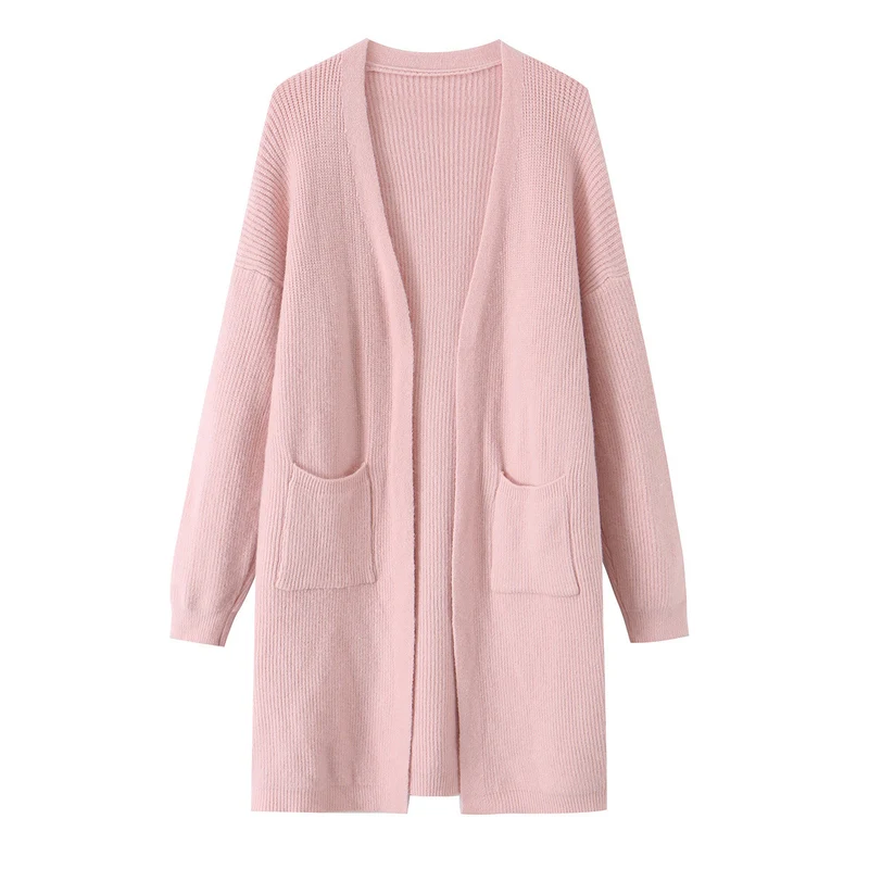 Damen Longline Strickcardigan mit aufgesetzten Taschen Drune