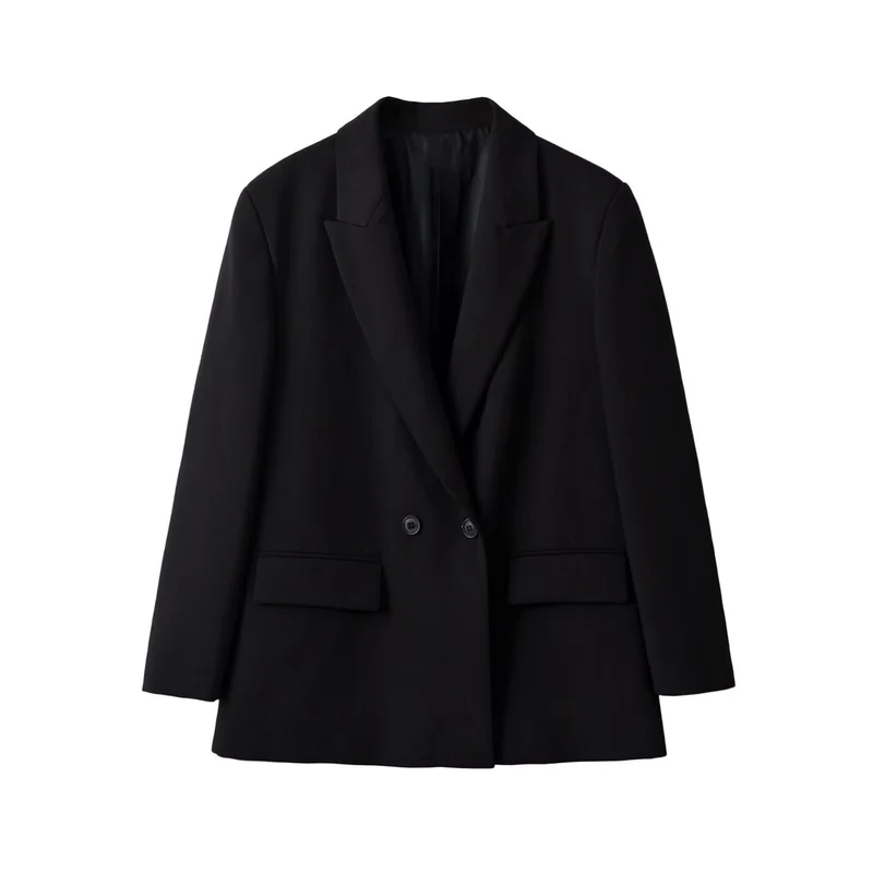 Damen Longline-Blazer mit verlängertem Schnitt, Doppelknopf und Pattentaschen Drune