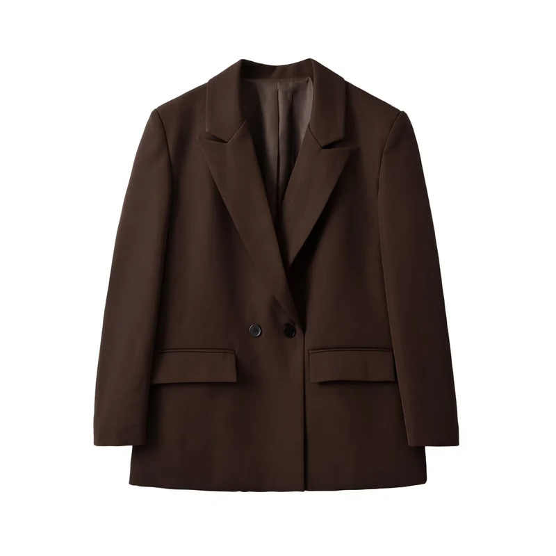 Damen Longline-Blazer mit verlängertem Schnitt, Doppelknopf und Pattentaschen Drune