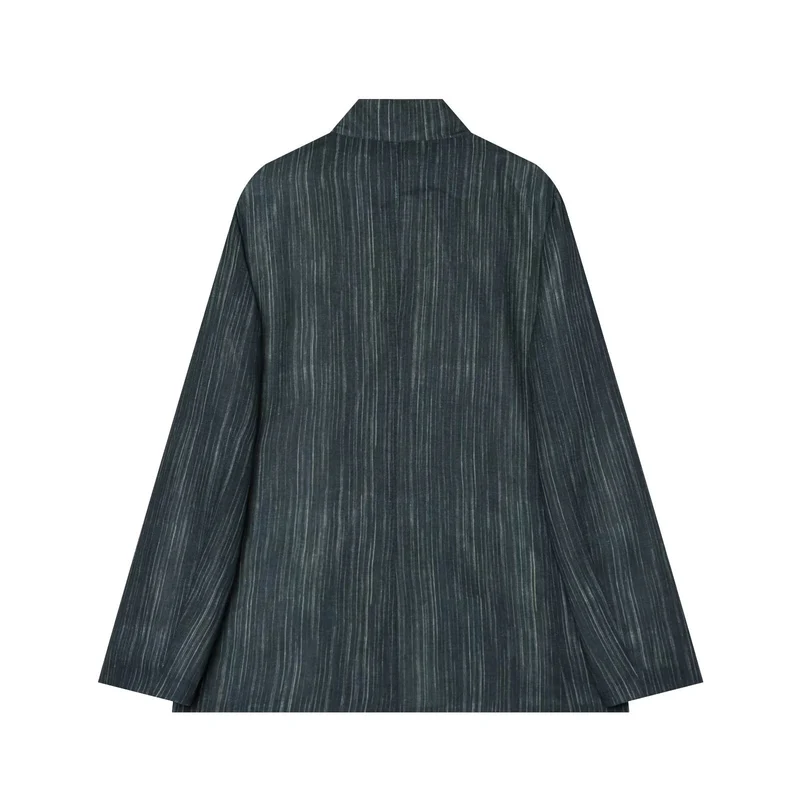 Damen Lockerer Longblazer im Nadelstreifen‑Look mit Stehkragen und aufgesetzten Taschen Drune