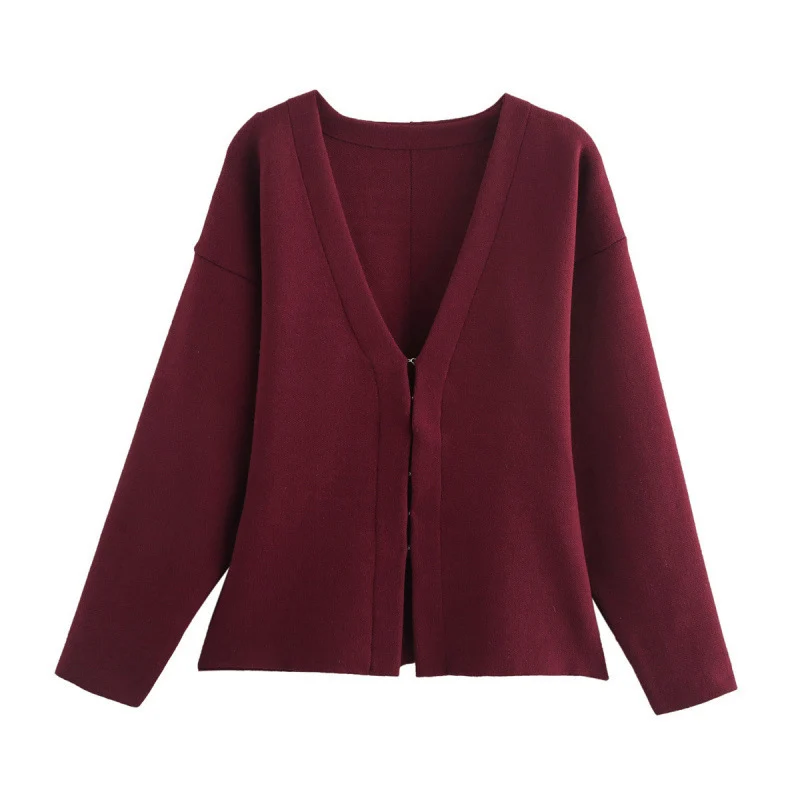 Damen Locker geschnittener Feinstrick-Cardigan mit tiefem V‑Ausschnitt und verdeckter Knopfleiste Drune