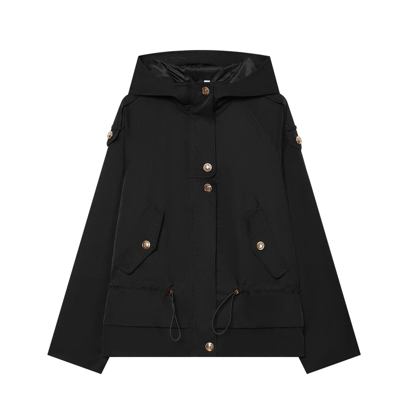 Damen leichter taillierbarer Kapuzen‑Parka mit Tunnelzug, Pattentaschen und Knopfleiste Drune