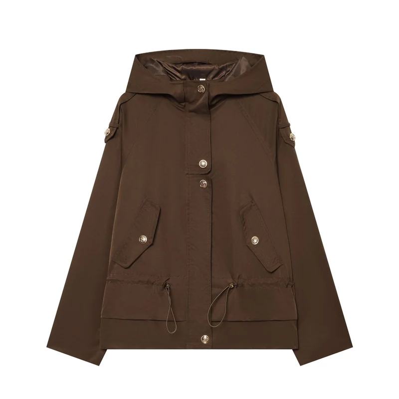 Damen leichter taillierbarer Kapuzen‑Parka mit Tunnelzug, Pattentaschen und Knopfleiste Drune