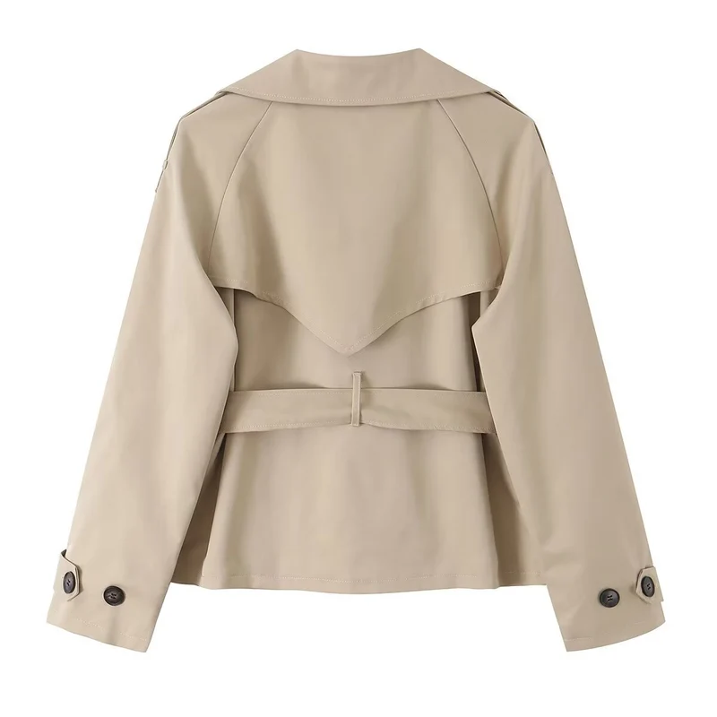 Damen Leichter Cropped‑Trench mit überlappendem Schalkragen und Taillenbindegürtel Drune