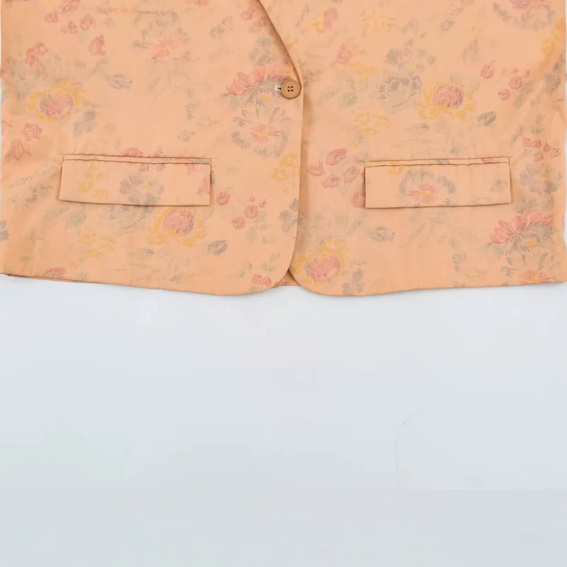 Damen Leichter Boxy‑Blazer mit floralem Aquarelldruck, aufgesetzten Pattentaschen und fallendem Revers Drune