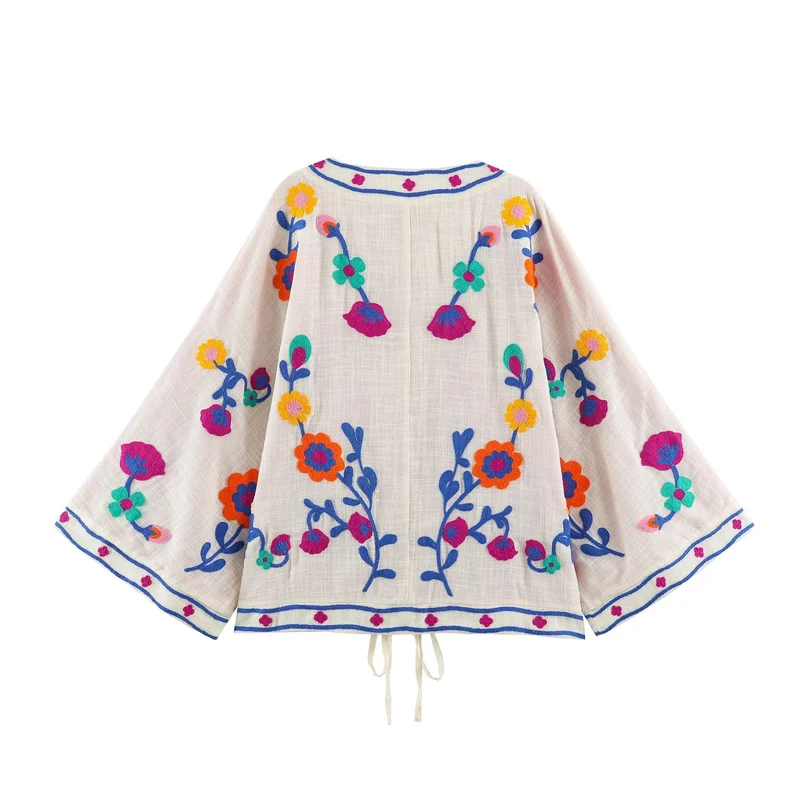 Damen Leichter bestickter Kimono-Cardigan mit floraler Applikation und Bindeband Drune