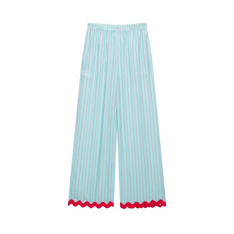 Damen Leichte weit geschnittene Loungehose mit elastischem Bund und welligem Saum Drune