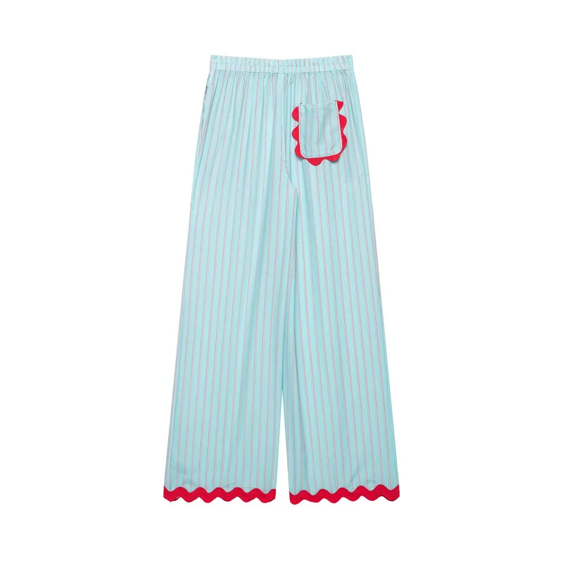 Damen Leichte weit geschnittene Loungehose mit elastischem Bund und welligem Saum Drune