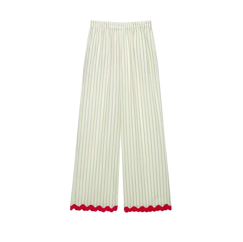 Damen Leichte weit geschnittene Loungehose mit elastischem Bund und welligem Saum Drune