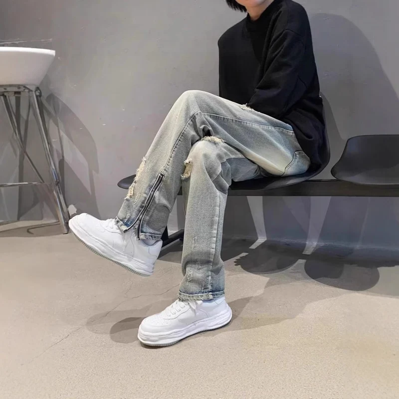 Herren Lässige Destroyed Jeans Drune