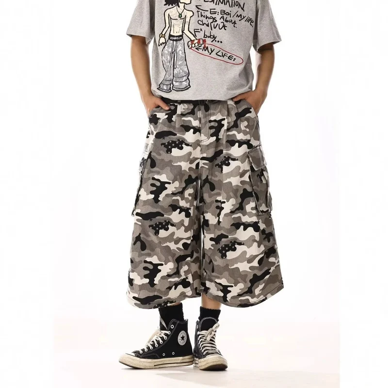 Herren Cargo-Shorts mit weitem Schnitt und Camouflage-Muster Drune