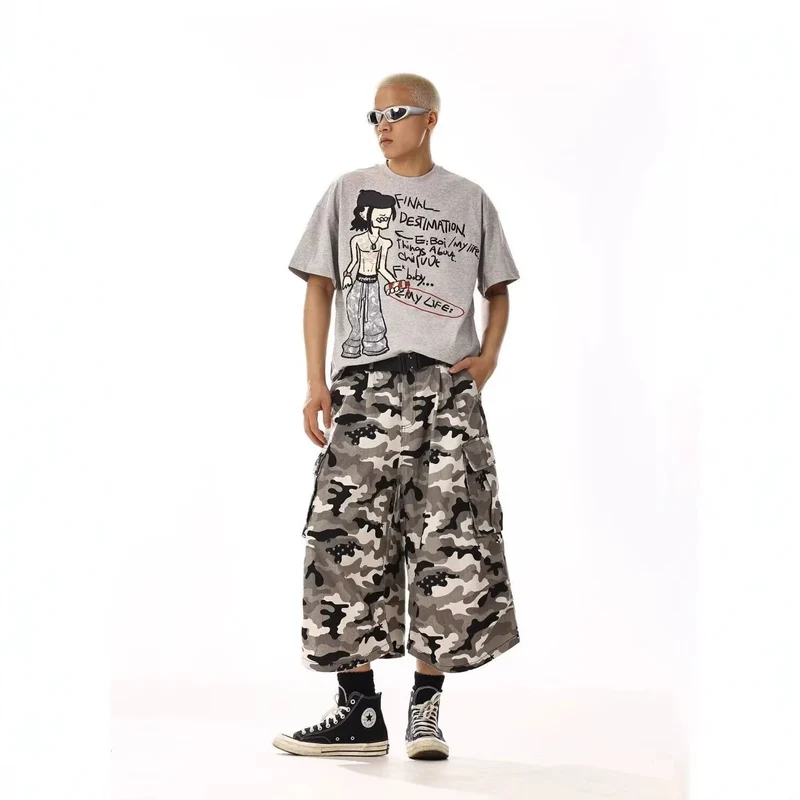 Herren Cargo-Shorts mit weitem Schnitt und Camouflage-Muster Drune