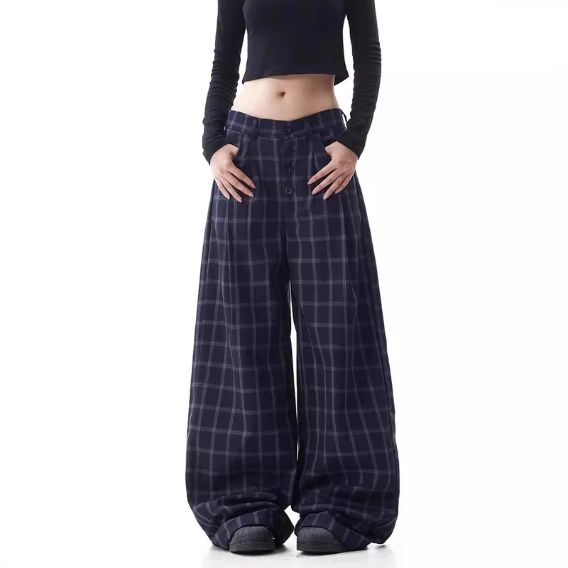 Damen Weitgeschnittene Karottenhose mit Karo-Muster Drune