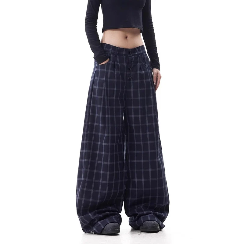 Damen Weitgeschnittene Karottenhose mit Karo-Muster Drune