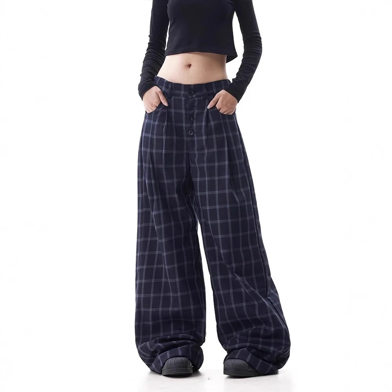 Damen Weitgeschnittene Karottenhose mit Karo-Muster Drune