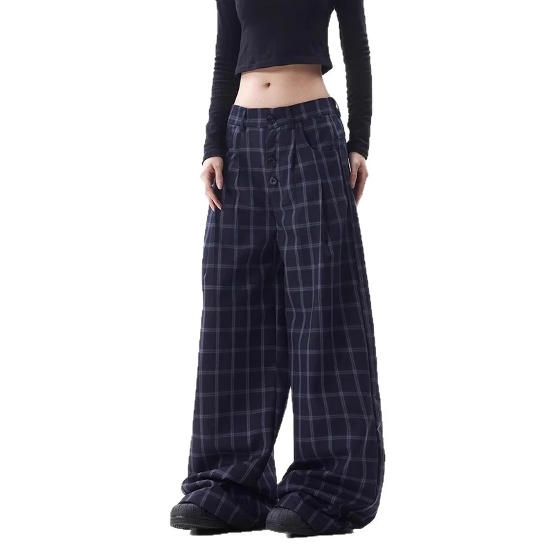 Damen Weitgeschnittene Karottenhose mit Karo-Muster Drune