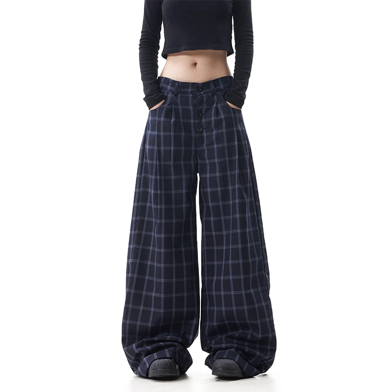 Damen Weitgeschnittene Karottenhose mit Karo-Muster Drune