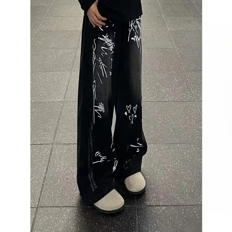 Damen Weitgeschnittene Jeans mit künstlerischem Grafikdruck Drune
