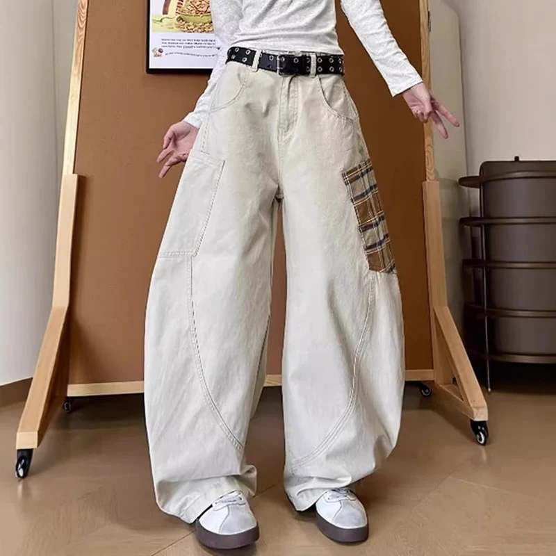 Damen Weitgeschnittene Cargo-Hose mit Karomuster Drune