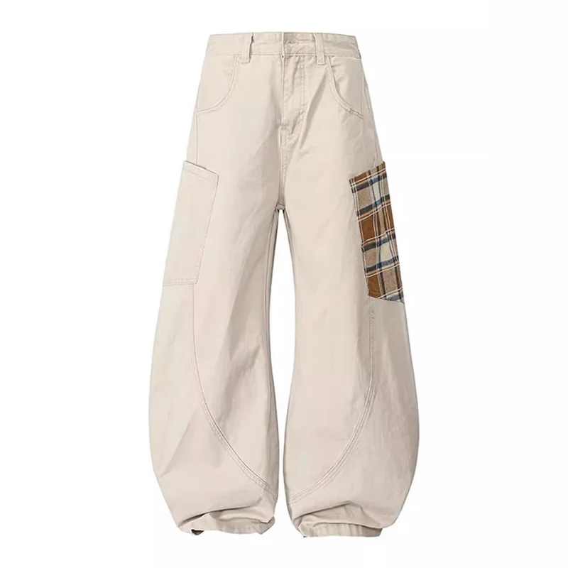 Damen Weitgeschnittene Cargo-Hose mit Karomuster Drune