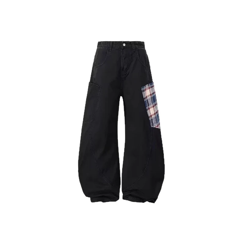 Damen Weitgeschnittene Cargo-Hose mit Karomuster Drune