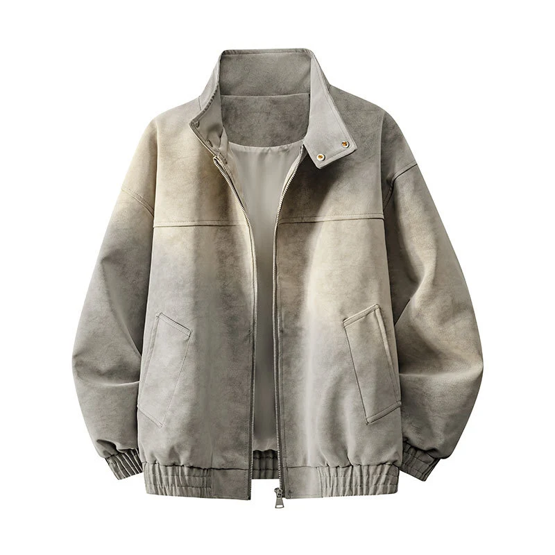 Herren Oversize-Boxy-Jacke in Veloursleder-Optik mit hohem Stehkragen, Zwei-Wege-Reißverschluss & Tunnelzugsaum Drune