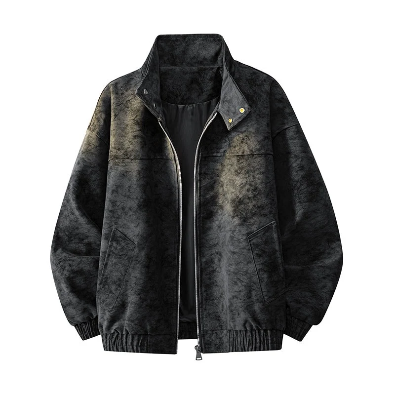 Herren Oversize-Boxy-Jacke in Veloursleder-Optik mit hohem Stehkragen, Zwei-Wege-Reißverschluss & Tunnelzugsaum Drune