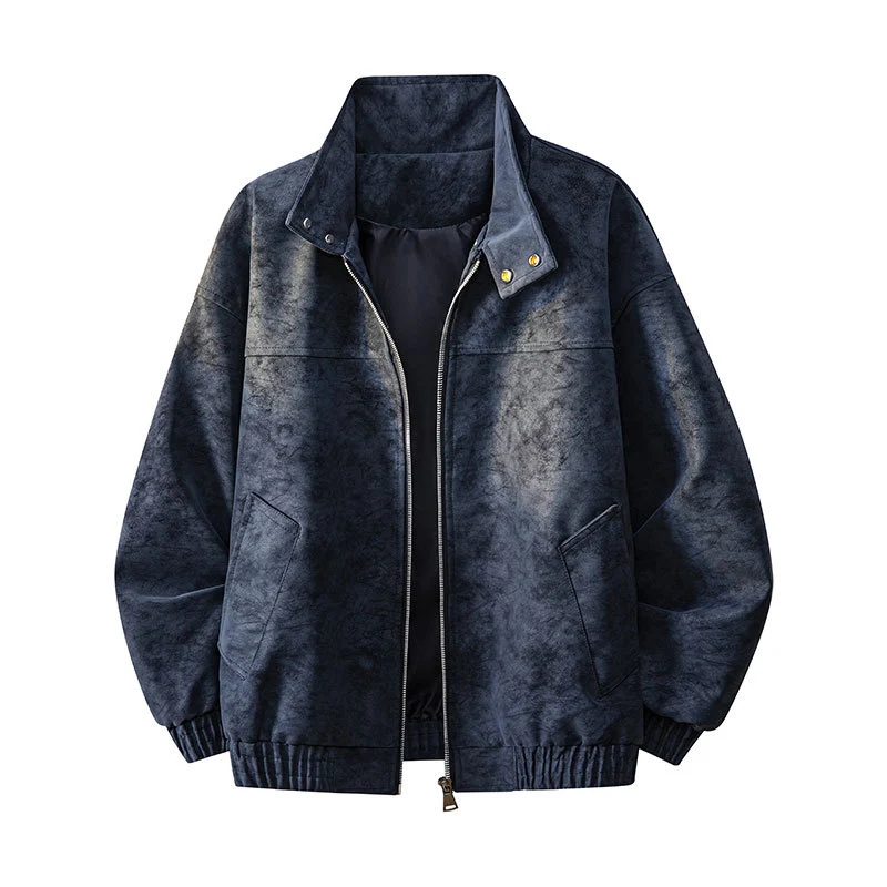 Herren Oversize-Boxy-Jacke in Veloursleder-Optik mit hohem Stehkragen, Zwei-Wege-Reißverschluss & Tunnelzugsaum Drune