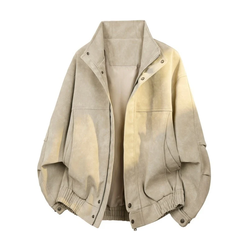 Herren Oversize Bomberjacke im Vintage-Velours-Look mit Stehkragen, elastischem Saum & Druckknopfdetails Drune