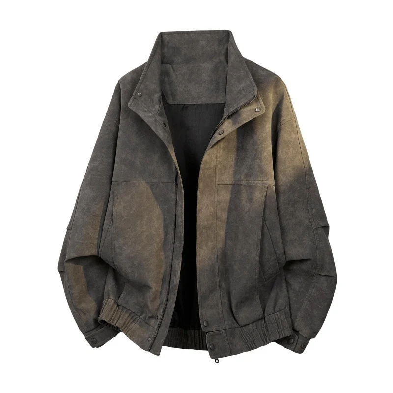 Herren Oversize Bomberjacke im Vintage-Velours-Look mit Stehkragen, elastischem Saum & Druckknopfdetails Drune