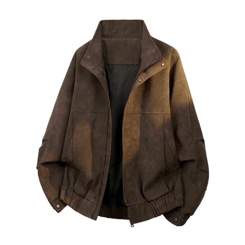 Herren Oversize Bomberjacke im Vintage-Velours-Look mit Stehkragen, elastischem Saum & Druckknopfdetails Drune