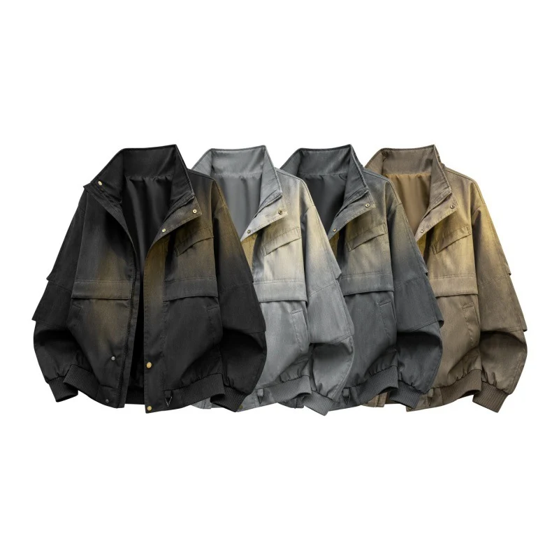 Herren Oversize-Bomberjacke im Vintage-Denim-Look mit Utility-Taschen & elastischem Saum Drune