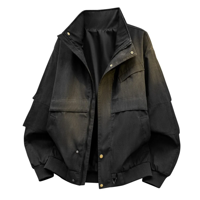 Herren Oversize-Bomberjacke im Vintage-Denim-Look mit Utility-Taschen & elastischem Saum Drune