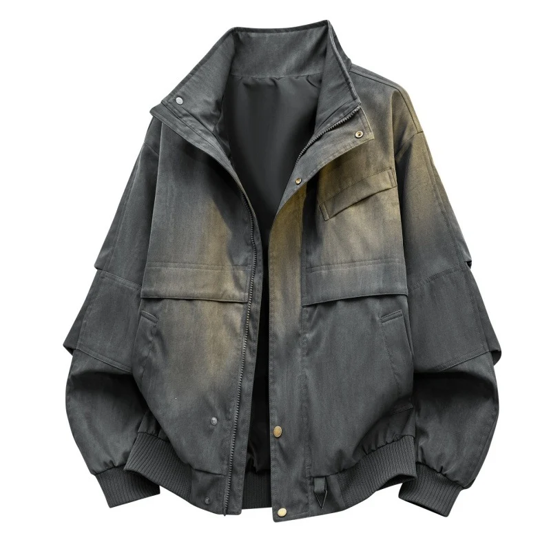 Herren Oversize-Bomberjacke im Vintage-Denim-Look mit Utility-Taschen & elastischem Saum Drune