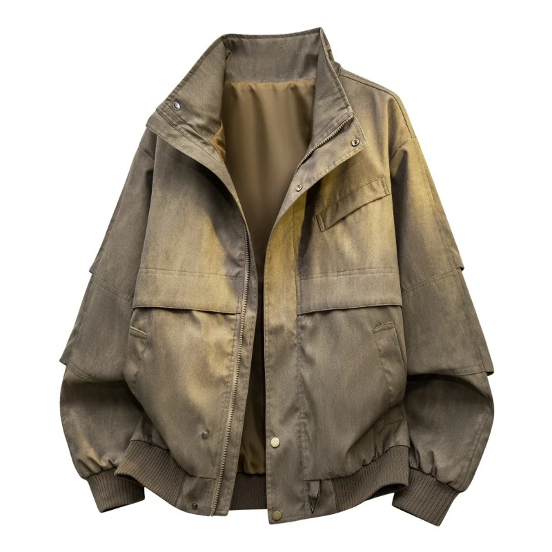 Herren Oversize-Bomberjacke im Vintage-Denim-Look mit Utility-Taschen & elastischem Saum Drune