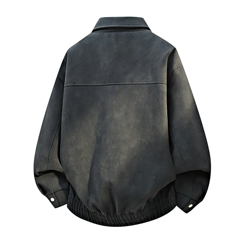 Herren Oversize-Bomberjacke im Used-Effekt mit Stehkragen, elastischem Bund und Pattentaschen Drune