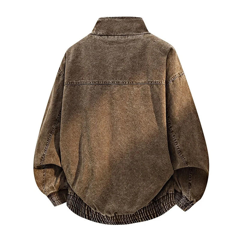 Herren Oversize-Bomberjacke im Used-Effekt mit Stehkragen, elastischem Bund und Pattentaschen Drune
