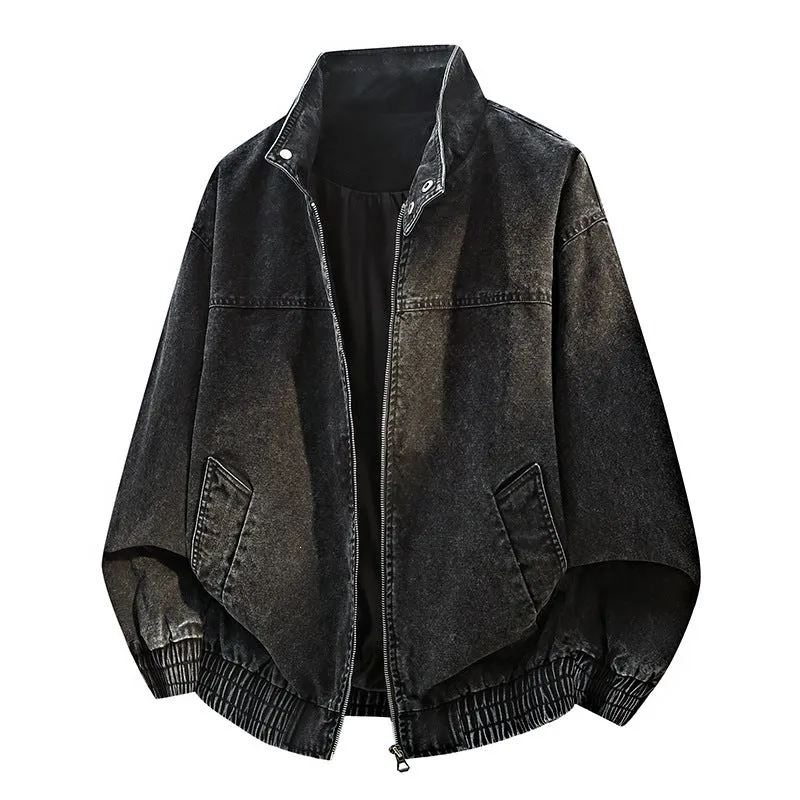 Herren Oversize-Bomberjacke im Used-Effekt mit Stehkragen, elastischem Bund und Pattentaschen Drune