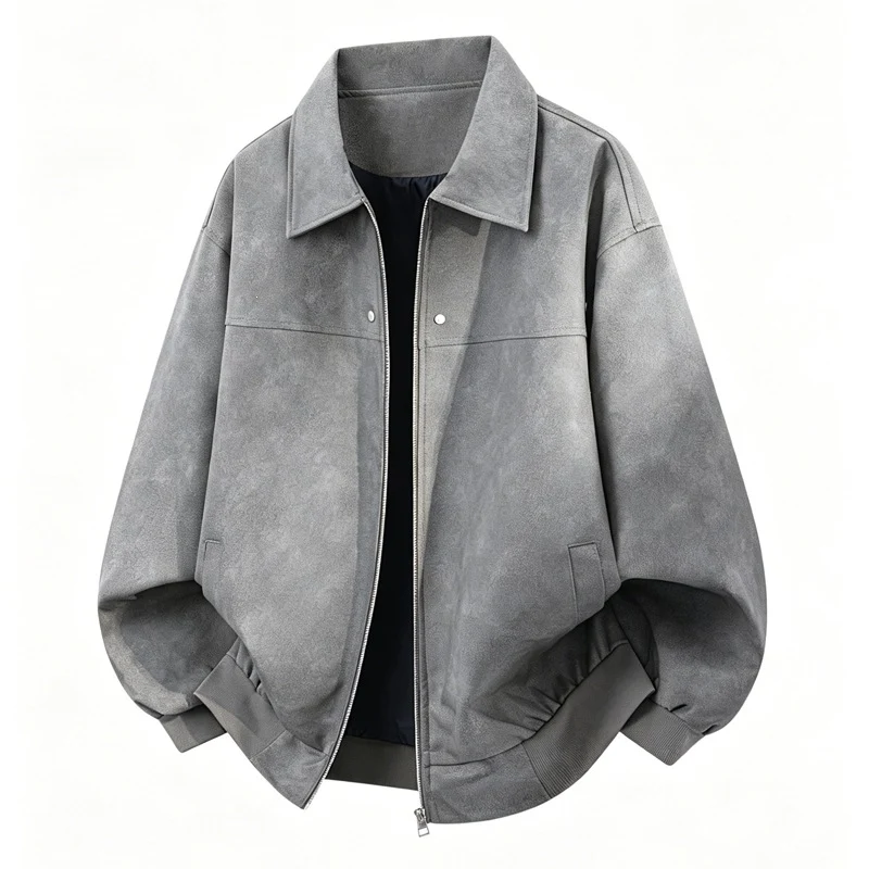 Herren Oversize Blousonjacke in Velours-Optik mit kastiger Silhouette, beidseitig öffnendem Reißverschluss & geripptem Saum Drune