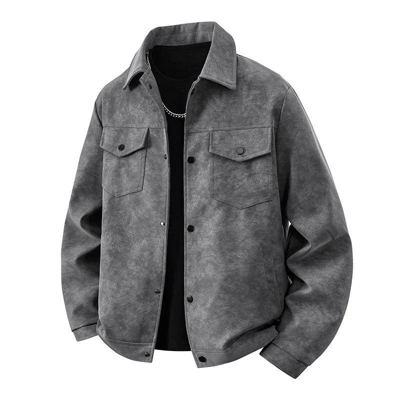 Herren Overshirt‑Jacke im Veloursleder‑Look mit Pattentaschen & Druckknopffront Drune