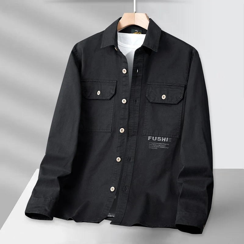 Herren Overshirt-Jacke im Utility-Stil mit Brusttaschen und Hemdkragen Drune