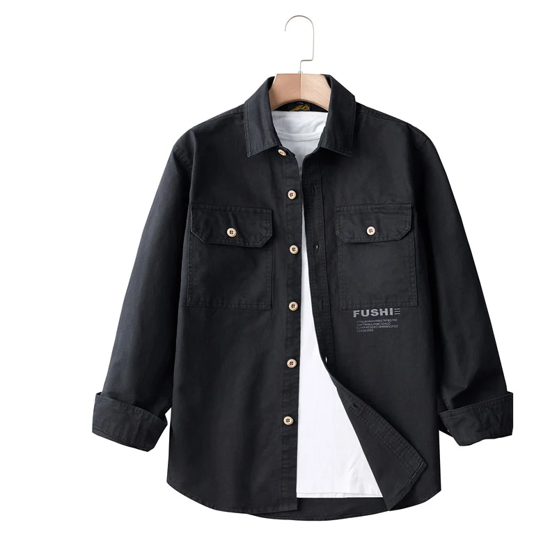 Herren Overshirt-Jacke im Utility-Stil mit Brusttaschen und Hemdkragen Drune