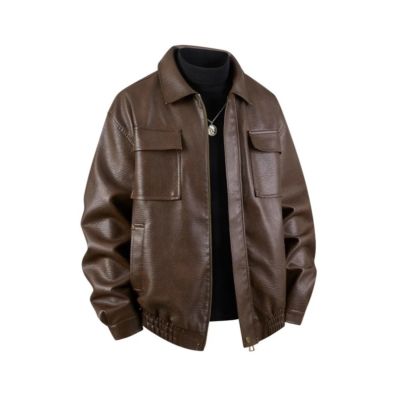 Herren Overshirt-Bomberjacke aus Kunstleder mit Klappbrusttaschen & elastischem Saum Drune