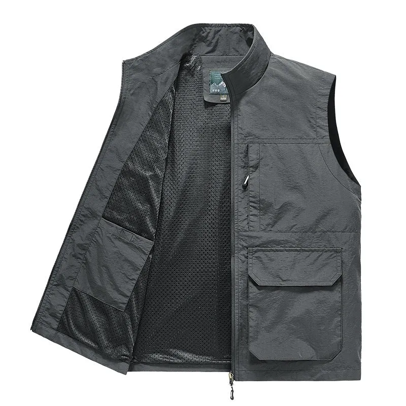 Herren Multifunktionale Utility‑Weste mit Mesh‑Futter, Reißverschluss & Mehrfachtaschen Drune