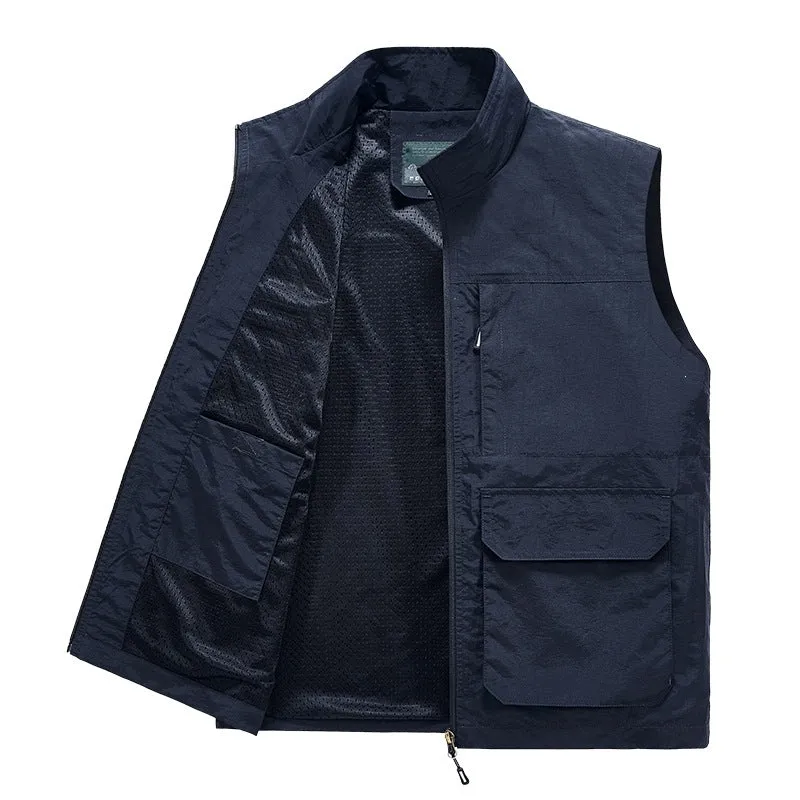 Herren Multifunktionale Utility‑Weste mit Mesh‑Futter, Reißverschluss & Mehrfachtaschen Drune